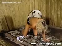 [ Zoo Sex Movie ] Brazen blond pervert is getting wildly fucked by her sister&#039;s dog